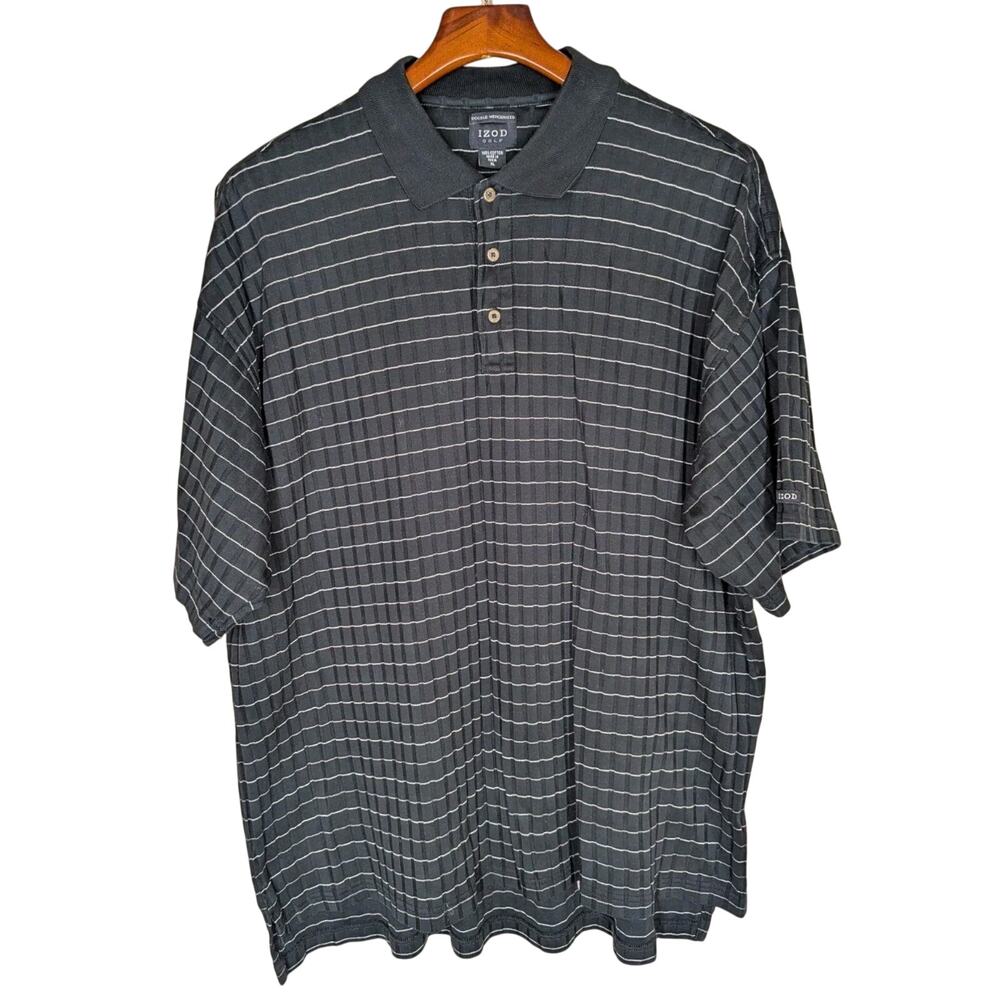 Izod Golf Polo Shirt Mens Size XL Black Striped Double Mercerized Short Sleeve
